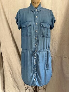 Thread + Supply Women’s Drop Waist Button Front Chambray Shirt Dress Size Large